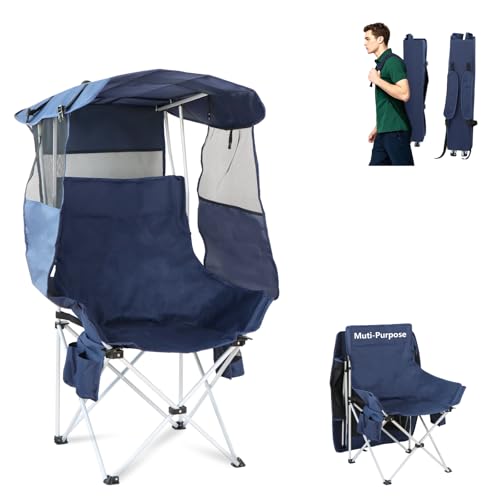 Folding Camping Chairs Canopy Outdoor: Sports Portable Beach Chair with Canopy-Lawn Beach Chairs...