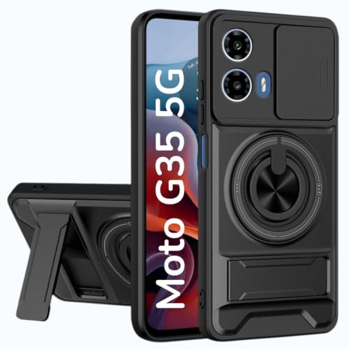 Image of Armor Camera Slider Back Case Cover for Moto G35 5G with Bracket Stand (Black)
