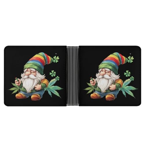 St. Patricks Day Gnome Weed Cute Slim Bifold Wallet for Men Stylish Front Pocket Purse with Card Holder Slots