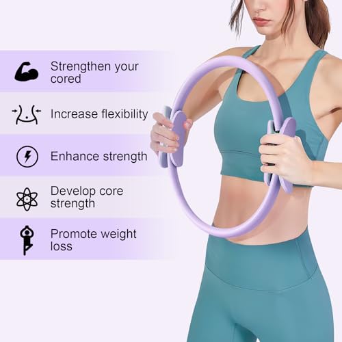 Image of Pilates Ring 15 Inch Magic Circle Pilates Rings with Dual Padded Handles, Pilates Circle for Yoga, Strength, Flexibility, Body Toning, Pilates Fitness Equipment for Home Gym Exercise Purple