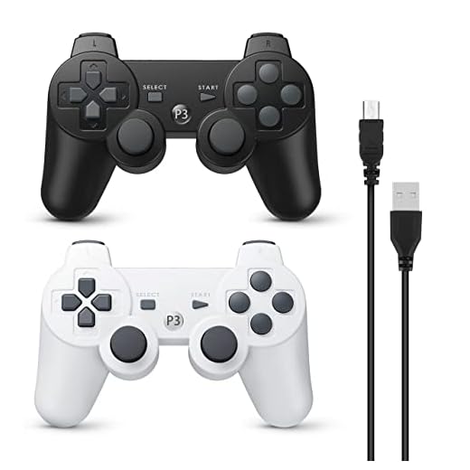 Powerextra Controller Wireless Compatibile con PS3, Controller da Gioco ad Alte Prestazioni da 2 Pezzi con Joystick Potenziato Double Shock per PlayStation 3 (Nero e Bianco)