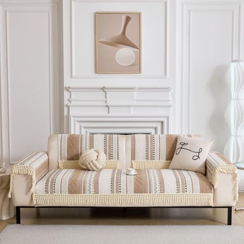 Image of HOMETHREADS Innovative European Premium Style Anti Slip Cotton Sofa Cover Mat with PVC Backing for Non-Slip Comfort (Beige, 1 Seater Large | 70x90cm)