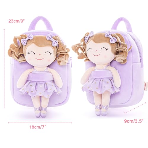 Gloveleya Toddler Backpack Baby Ballerina Girl Gifts Plush Curly Hair Ballet Backpack - White Purple 9 inches2