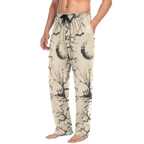 Men's Pajama Pants Halloween Wood Castle Sleep Pajama Lounge Pant with Pockets, Elastic Waistband4