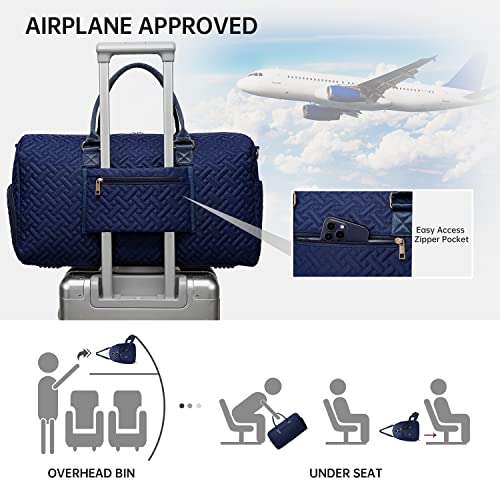 Image of Duffle Bag for Travel, Weekender Bag with Shoe Compartment, Carry On Overnight Bag for Women with Toiletry Bag, Gym Bag with Wet Pocket, Hospital Bags for Labor and Delivery Beige, Navy, 23.4x11x11.6