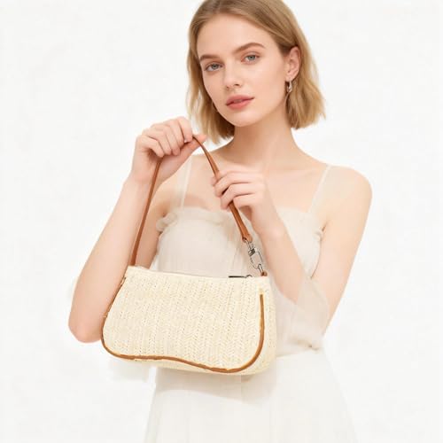 Bolso de playa tejido a mano color beige miniatura 2