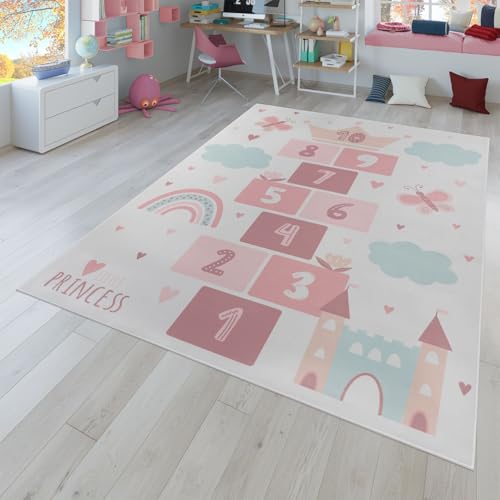 TT Home Alfombra Habitación Infantil De Juego Coches Infantil Animal Antideslizante, Color:Crema Rosa, Tamaño:80x150 cm