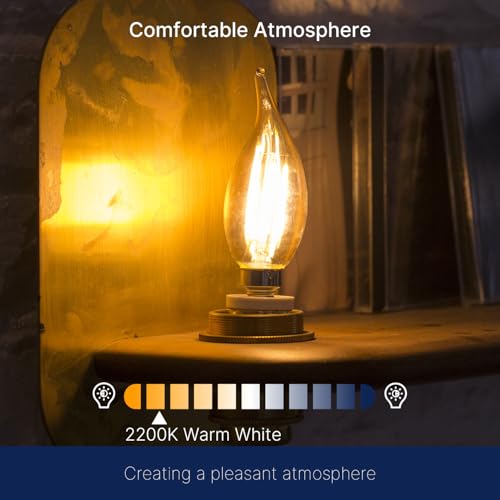 Image of FLSNT CA11 /E12 LED Chandelier Light Bulbs 40W Equivalent, Dimmable Candelabra Bulbs, 2200K Warm White, Amber Glass, 330 Lumens, 12-Pack, UL & CA65 Listed