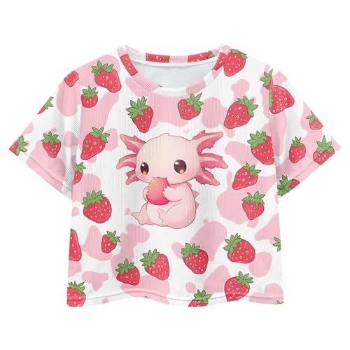 Image of Girls Summer Crop Top Outfits Short Sleeve T Shirts Kids Cute Clothes Tees Blouse