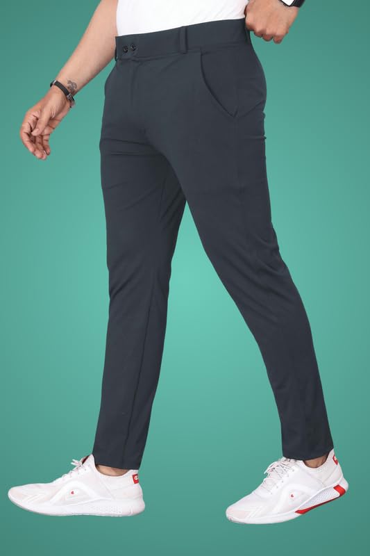 Image of Men's Slim Fit Lycra Blend Stretch Trousers | 2 Button Closure | Side Pockets | Formal & Casual Wear