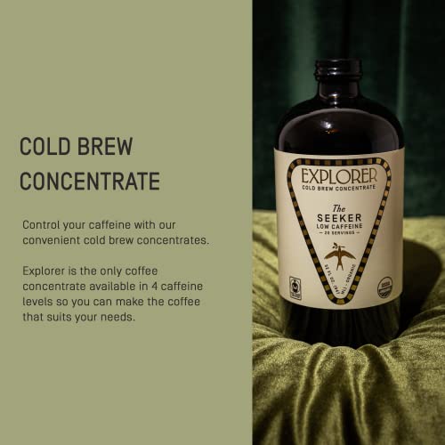 Explorer Cold Brew Coffee Low Caffeine Concentrate | 32 Fl Oz I Organic Gluten Free Instant Liquid Mix | Iced Or Hot | 1:4 Super Concentrated | Lowcaf (50 Mg/Oz) #TOP3