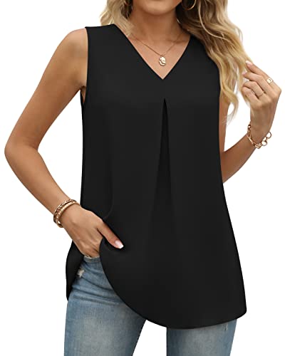 Anyally Women's Summer Sleeveless Chiffon Tunic Tank Tops Dressy Casual Blouse Loose V Neck Work Shirts
