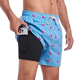 Narecte Mens Swim Trunks 5" with Compression Liner Quick Dry Board Shorts Men's Swimming Trunks with