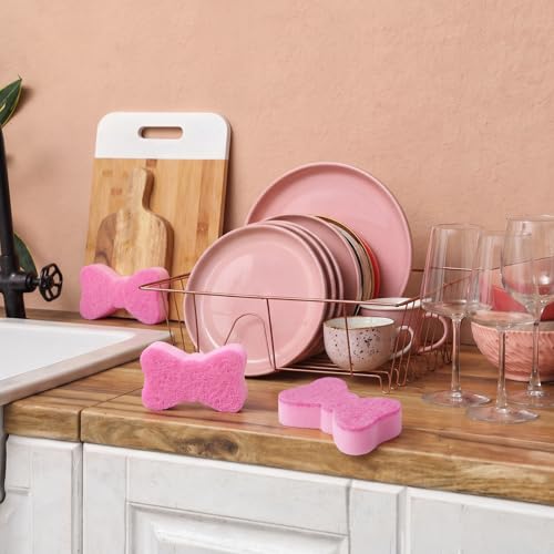 Image of Tioncy 12 Pack Pink Bow Sponges Bulk Preppy Dual Sided Scrubber Cute Pink Bow Sponges Reuseble Non Scratch Dishwashing Kitchen Cleaning Accessories for Cookware Pot Boiler Pan Household