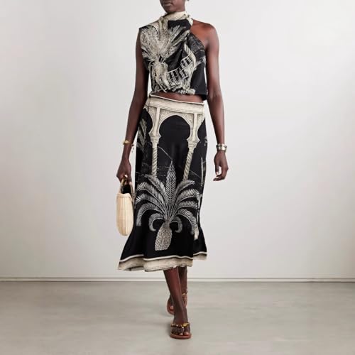 VOIKERDR Two Piece Skirt Sets for Women Satin Top and Maxi Skirt Boho Clothes Vacation Sets3