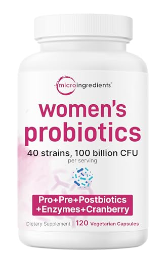 Micro Ingredients Women’s Probiotics 100 Billion CFU, 120 Veggie Capsules | 40 Strains with Cranberry, D-Mannose, Prebiotics & More | Synbiotic & Enzyme Complex | Supports Vaginal Flora & Gut Health