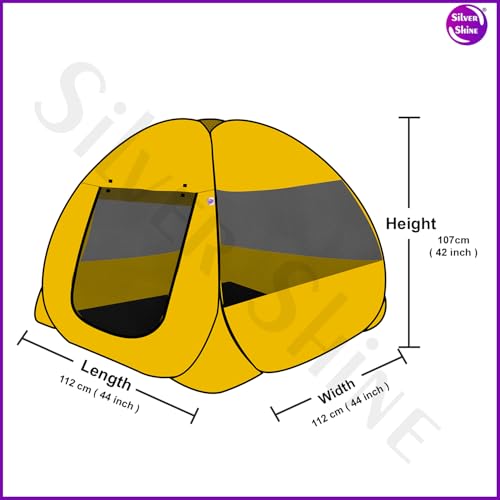 Image of SILVER SHINE Foldable Kids Play Tent House | Pop-Up Indoor & Outdoor Playhouse Tent House for Kids Boys 5 to 10 Years | Multi-Purpose Tent with Mosquito Net | Fun Yellow Theme - Easy Setup & Portable