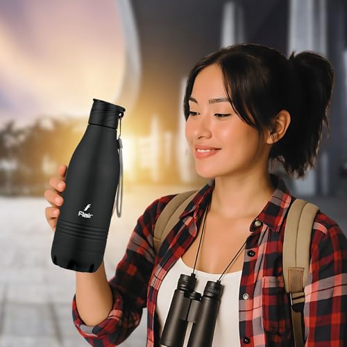 Image of FLAIR Champ DX 1100 ml Stainless Steel Water Bottle - Black | BIS Certified & ISI Marked | SS 304 Food Grade | Fridge Bottle, Durable & Reusable Bottle for Office, Gym & Travel