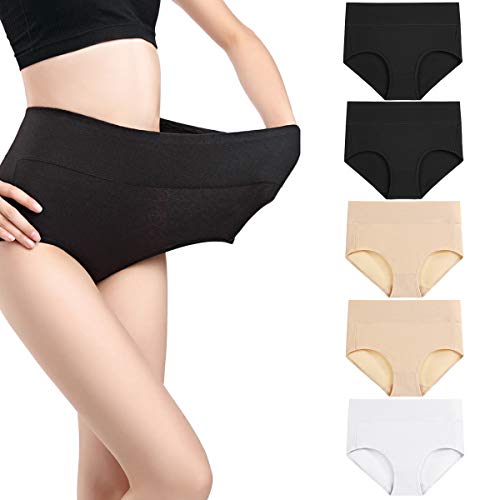 Image of wirarpa Women's Cotton Underwear High Waist Full Coverage Brief Panty Multipack