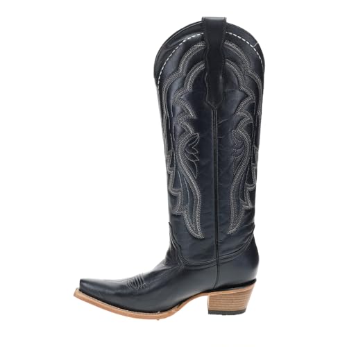 Corral Boots Womens Embroidered Tall Snip Toe Casual Boots Knee High Low Heel 1-2" - Blue3