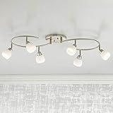 Pro Track Mini S-Wave 6-Head LED Ceiling Track Light Fixture Kit Spot Light GU10 Dimmable Directional Silver Brushed Nickel Finish White Glass Mid Century Modern Kitchen Bathroom House 38' Wide