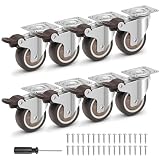 Humagineer Silent Rubber Caster Wheels 2 Inch - Swivel Castors with Brakes Set of 8, Total Capacity 1200 LBS, 360° Rotation Plate Casters for Furniture, Workbench, Kitchen Island, Raised Garden Bed
