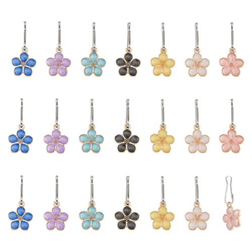 DICOSMETIC 42 tiradores de cremallera de flores de colores mixtos, aleación y esmalte, dorado, 32 mm de largo, colgante de 17 mm, para bolsos, accesorios decorativos