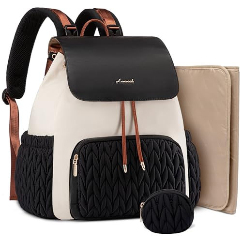 Image of LOVEVOOK Diaper Bag Backpack, Small Baby Bag, Cute Baby Diaper Bag, Stylish Water-Resistant Travel Baby Bag for Mom, Baby Backpack with Changing Pad, Stroller Straps -Black Beige