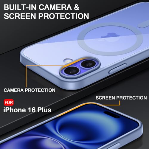 Image of TheGiftKart Ultra-Hybrid Shockproof Back Cover Case for iPhone 16 Plus Compatible with MagSafe | Crystal Clear Hard Back Cover Case for iPhone 16 Plus (PC & TPU, Transparent Clear Back, Blue Bumper)