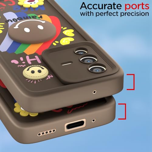 Image of Pikkme Back Cover for Vivo V23 5G | Soft Silicone| Cute Rainbow Smile & 3D Cartoon Flower Design | Shockproof Raised Camera Protection Bumper Case (Brown)