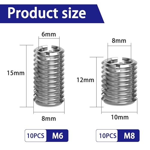 Internal M8 Thread Insert YSDMY 20 Pcs Wire Thread Inserts M6 / M8 Thread Insert, Self Tapping ...