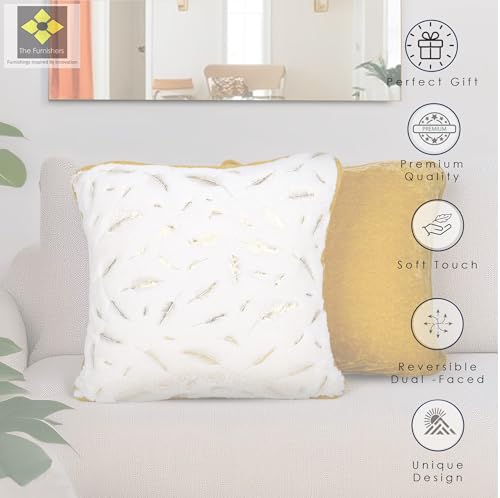 Image of Pack of 1 Feathers 16x16 Inch Reversible Faux Fur Cushion Cover Fluffy Throw Pillow Upholstery Decorative Cushion Pillowcase for Home Bedroom Sofa Gift | 40 x 40 cm