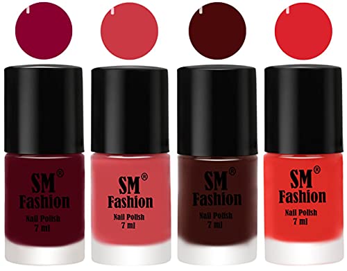 Image of Nail Polish Combo Set (Pack of 4) Quick Dry Gel Finish Nail Paint | Boysenberry,Punch Pink,Wine,Candy Orange | 7 ml Each