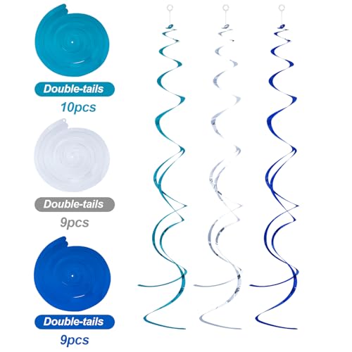 Image of Ceiling Swirl Foil Decorations Hanging Plastic Streamer Themed Swirl Party for Birthday Wedding Baby Shower Sea Nautical Themed Party, Pack of 28