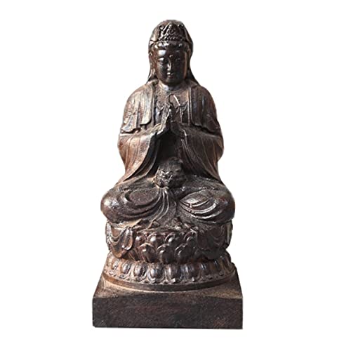Holibanna Estatua de Buda de Madera Sándalo Figura de Yin Sentada para Decoración de Escritorio Interior Adorno Budista con Significado