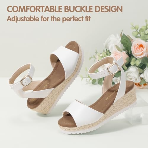 PANDANINJIA Girls Wedge Sandals Espadrilles Platform Heels for Girls Dress Shoes Ankle Strap Little Big Kids White Pu Sandals Summer Size 3 Shoes by PANDANINJIA - Used condition - Image 4