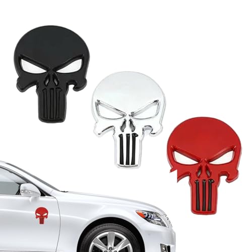 3 autocollants voiture Autocollants tête de mort en métal, autocollant tête de mort Punisher pour voiture, moto, autocollants 3D effet squelette