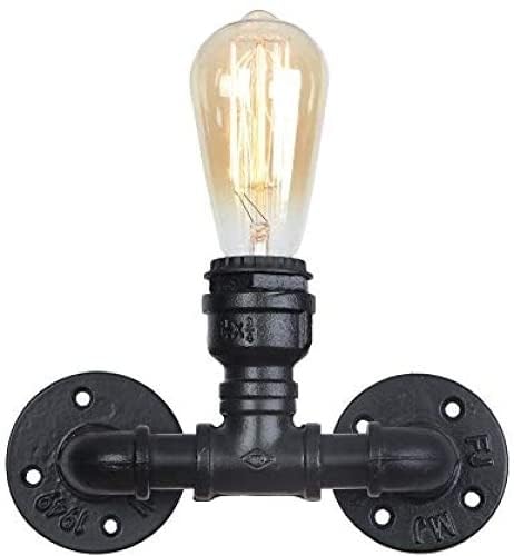 LEDSone Vintage Retro Industrial Steampunk Water Pipe Wall Sconce Metal Rustic Wall Light Fixture for Bedroom, Bar, Pub, Farmhouse, Café, Hotel (Black - T Shapes) — image 1