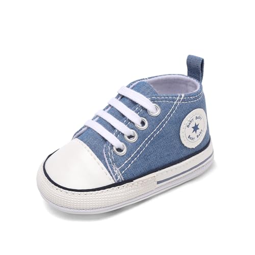 Image of Unisex Baby Girls Boys Canvas High-top Shoes, Newborn Infant Anti-Slip Soft Sole Frist Walking Breathable Sneakers