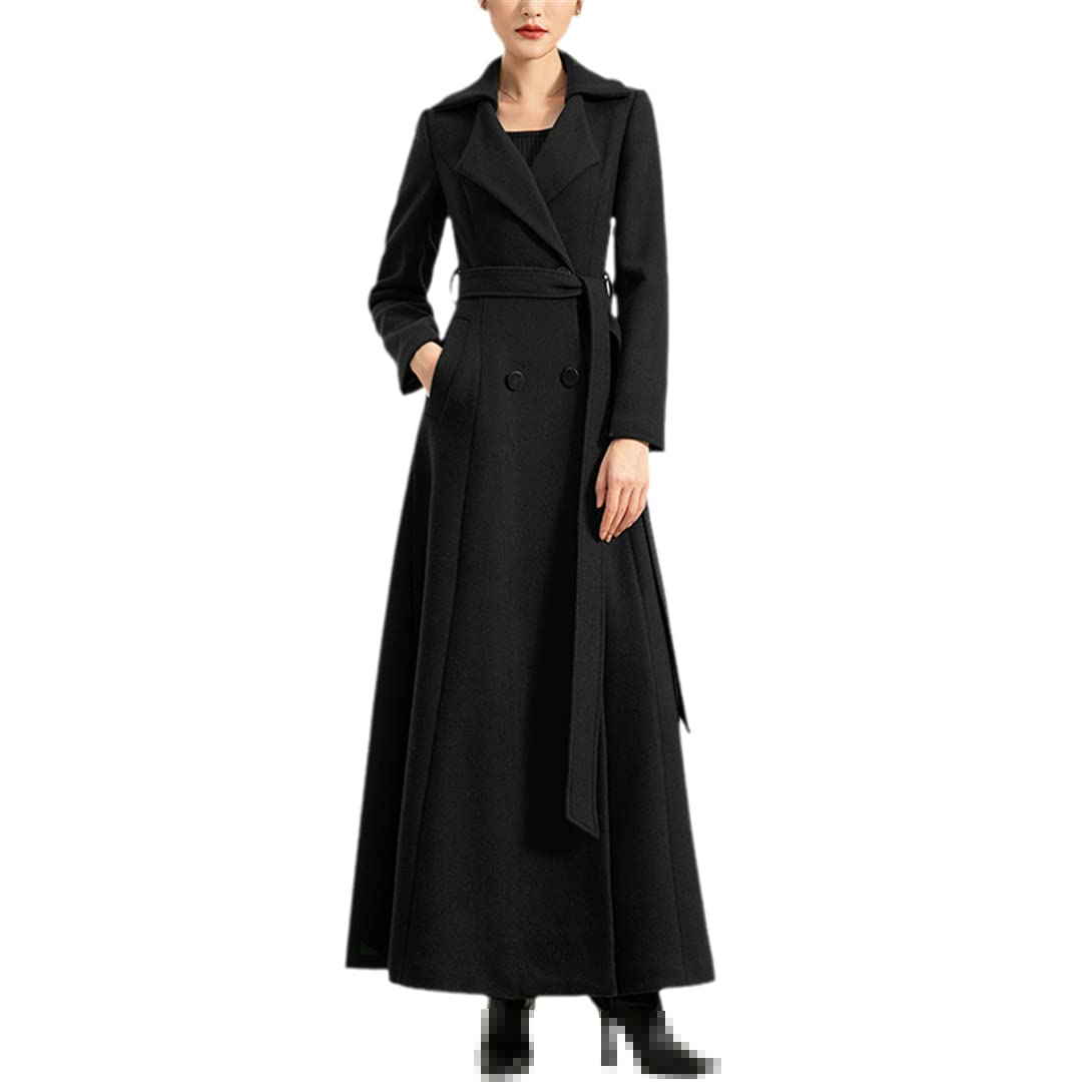 Abrigo de lana para mujer, abrigo de otoño e invierno, moda espesar cálido y delgado mezcla de lana larga abrigo con cinturón abrigos femeninos