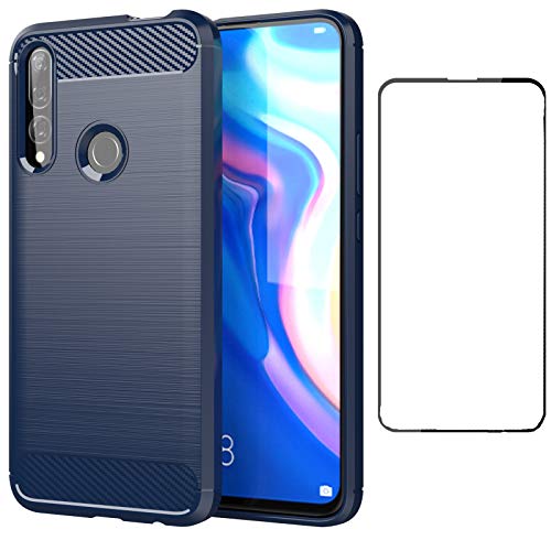 Asuwish Phone Case for Huawei Y9 Prime 2019/Honor 9X/P Smart Z with Tempered Glass Screen Protector Cover and Cell Accessories Silicone Protective Hawaii Enjoy 10 Plus Carbon Fiber Women Men Blue