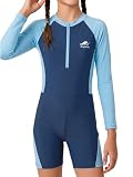Gogokids Girls One Piece Swimsuit Girls Water Sport Swimsuit UPF 50+ Sun Protection Zipper Bathing Suits,Navy...