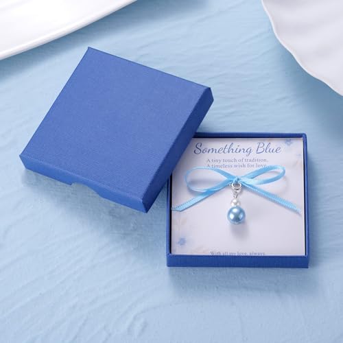 Image of MIXJOY Something Blue Gift for Bride, Wedding Day Bridal Blue Pearl Angel Wings Bouquet Garter Charm for Bride to Be