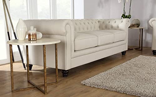 Image of A to Z Furniture Classic 3+2=5 Seater Sofa Set Luxury Chesterfield Leatherette Sofa in for Home Living Room & Office (White)