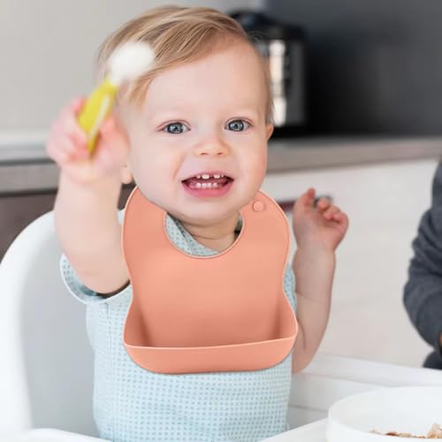 Set of 3 Silicone Baby Bibs with Food Catcher – Waterproof, Soft & Adjustable Feeding Bibs for Babies & Toddlers (10-72 Months, Unisex, Sand/Muted/Grey)4