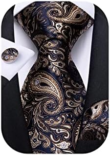 DiBanGu Mens Tie Set Paisley Floral Necktie Hanky Cufflinks Silk Tie Set Party Wedding