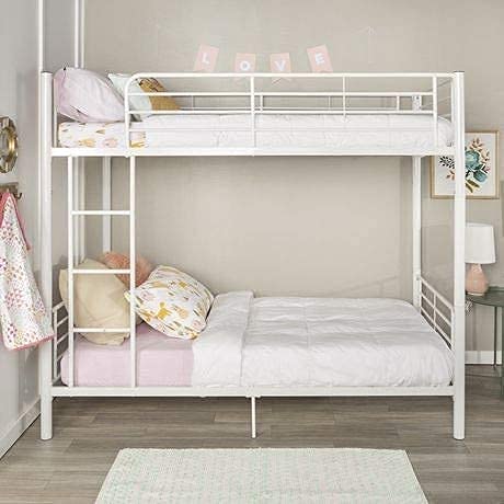 Image of Metal Bedroom Space Saving Design Bunk Single Bed, Paint Finish White, Glossy