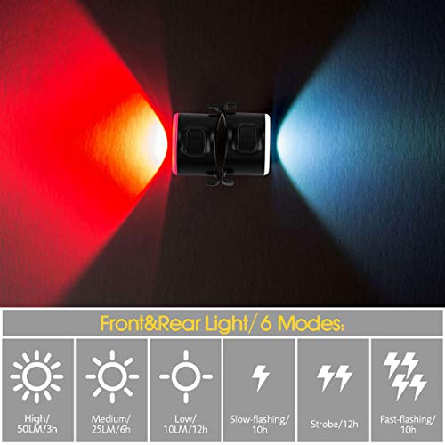 Te-Rich Bike Lights Front and Back, Rechargeable Bicycle Safety Lights, Commuting/Road Cycling LED Headlight and Taillight - Easy to Mount & Remove/6 Modes - Be Seen Bike Light Set for Kids Women Men - Thumbnail 2