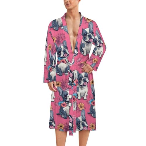 Peignoir de bain léger pour homme rose motif bouledogue à offrir
