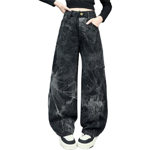 Girls Wide Leg Jeans Tie Dye Zipper Baggy Denim Pants Elastic Waist Straight Trousers Oversized Y2k 2025 Streetwear